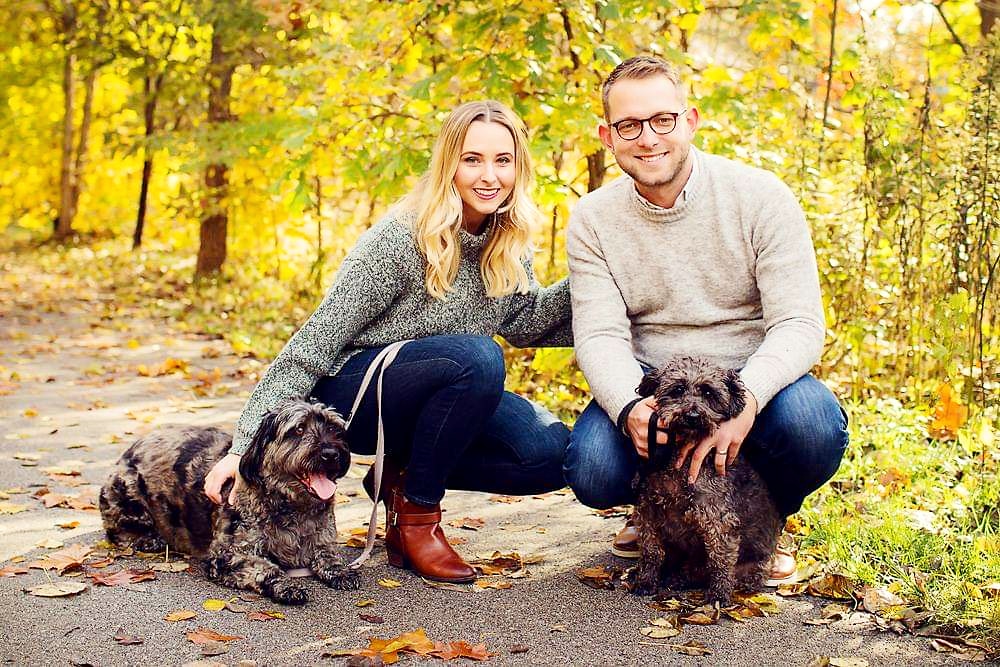 Natalie Clayton with husband and dogs