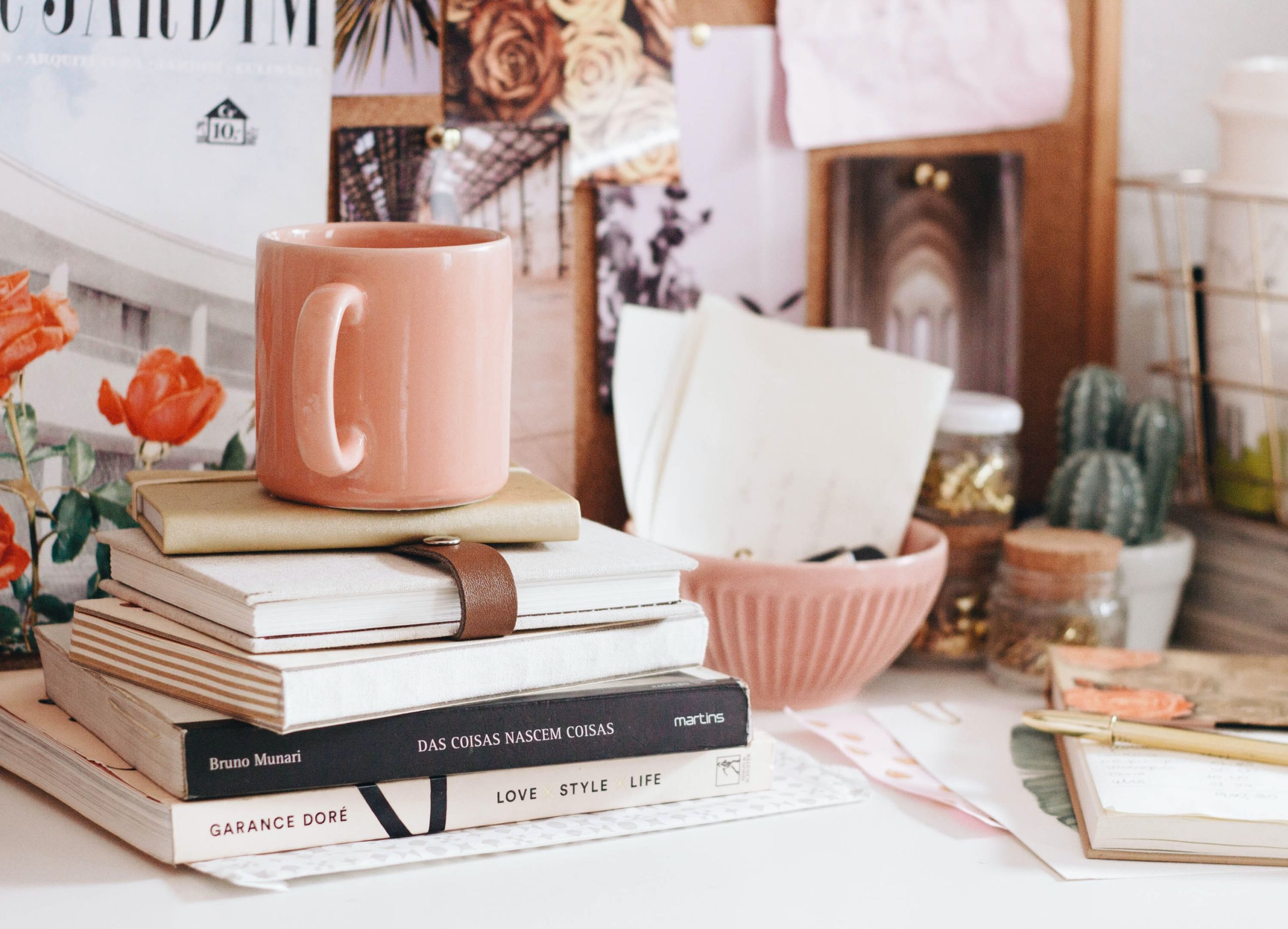Books, Coffee mug on desk