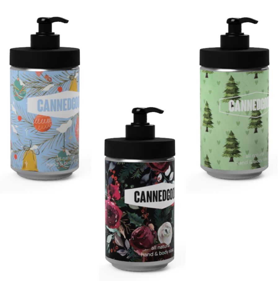 CannedGood soap's trio of winter 2021 soap bottle designs