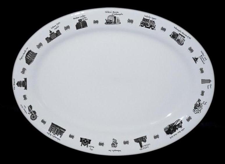 Decorative Indiana-themed oval platter