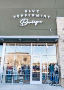 A photo of the exterior of the BluePeppermint boutique in Fishers, Indiana