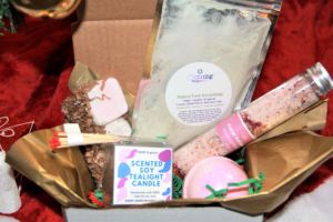A gift basket of beauty items from ORIRE Organics