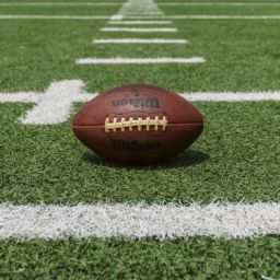 A photo of a football on a football field