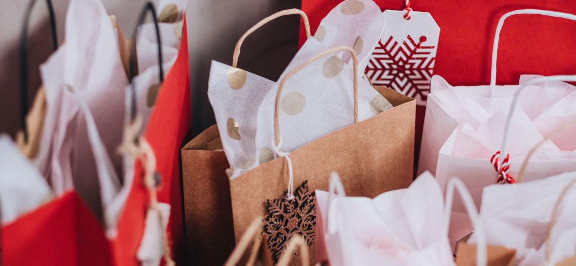 A variety of holiday gift bags