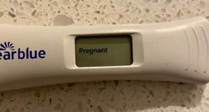 A photo of a positive pregnancy test