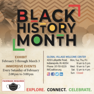 A flyer for the Global Village Welcome Center Black History Month event