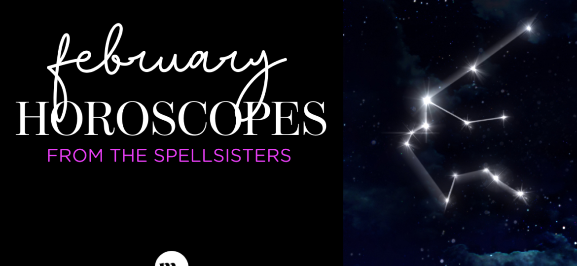 February horoscopes graphic with aquarius constellation