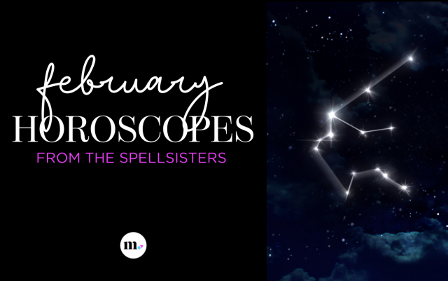February horoscopes graphic with aquarius constellation