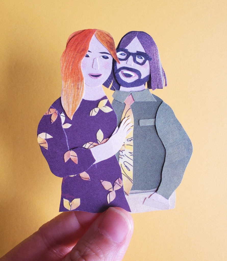A photo of a paper art of a couple
