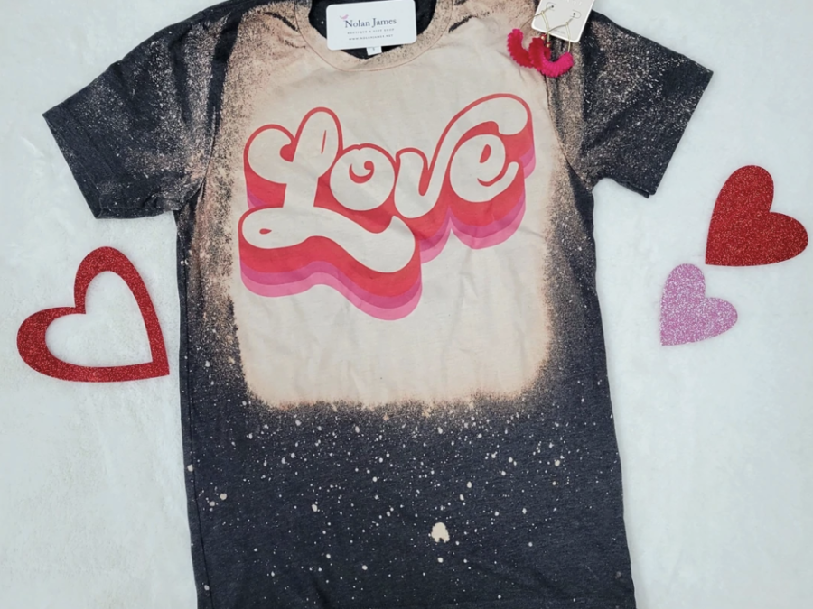 A photo of bleached tee with the word Love on it