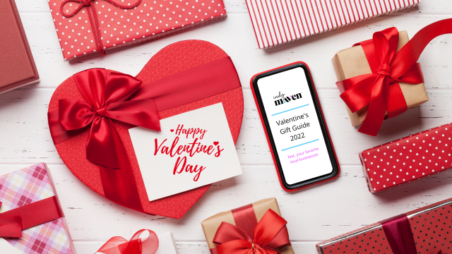 A photo of Valentine's Day gifts and a phone