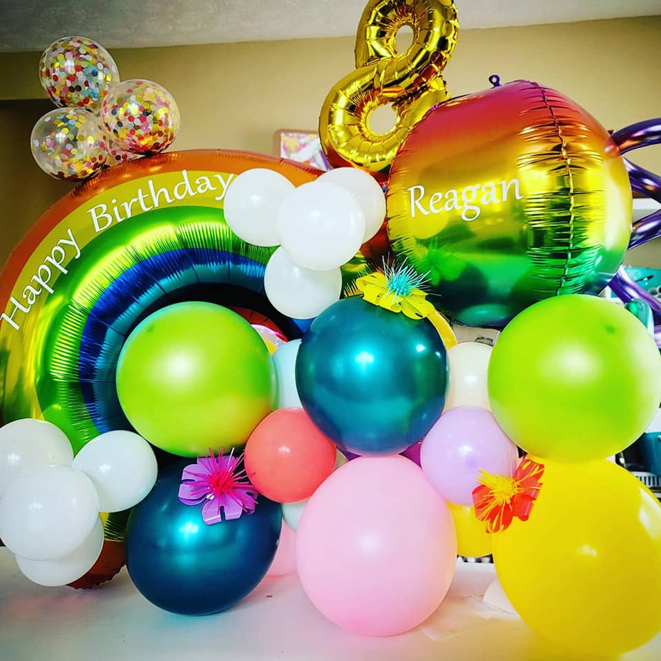 A rainbow balloon arrangement from Once Upon A Party