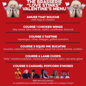 A photo of the "Love Stinks" menu items