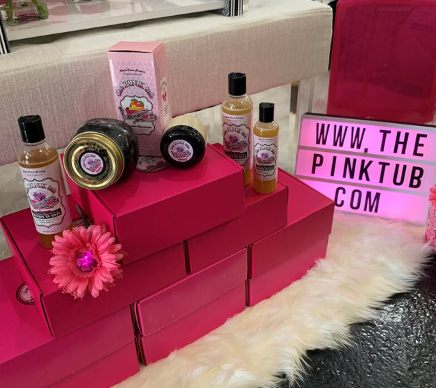 A photo of assorted pink products stacked