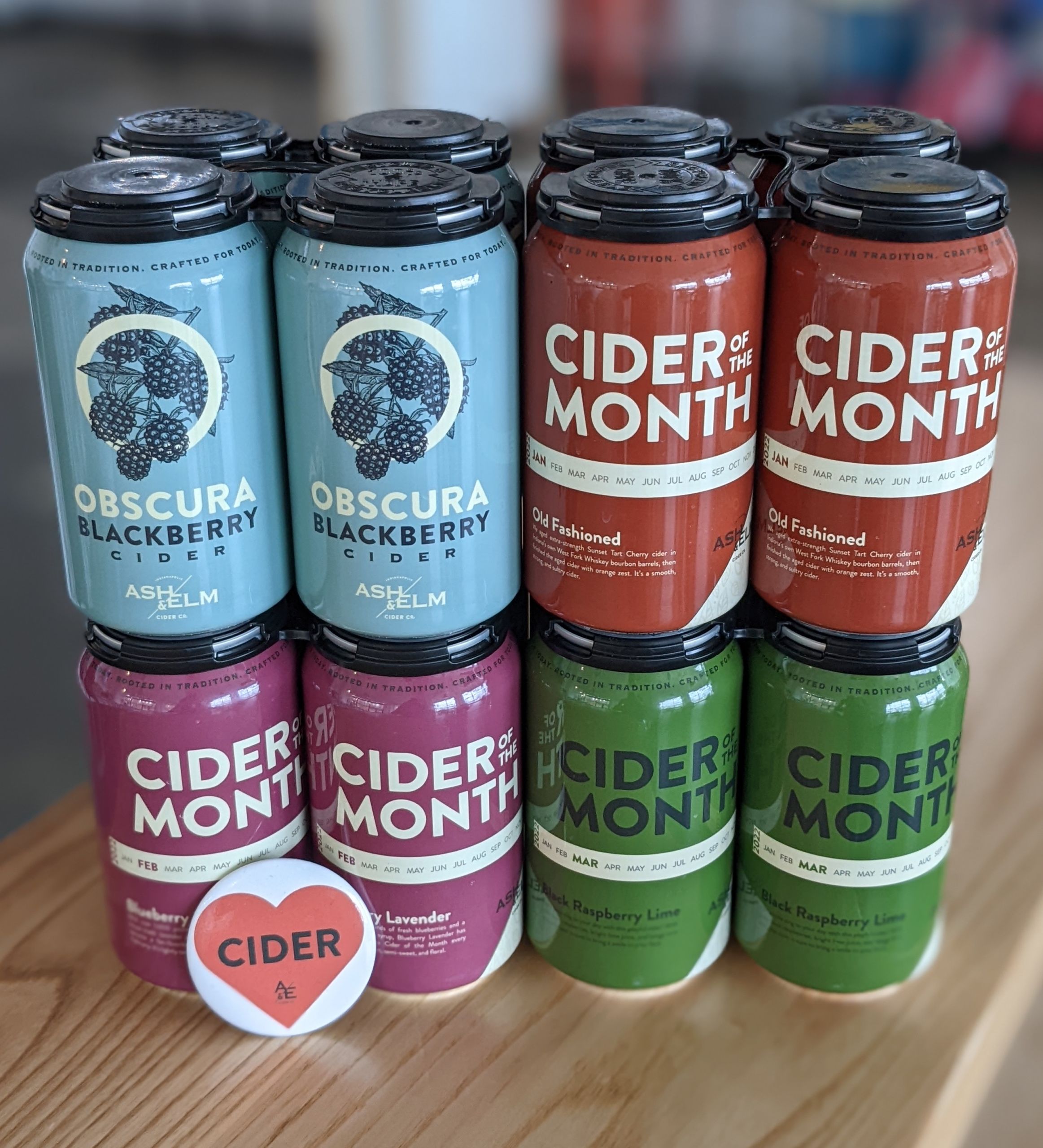 A photo of various cider cans from Ash & Elm