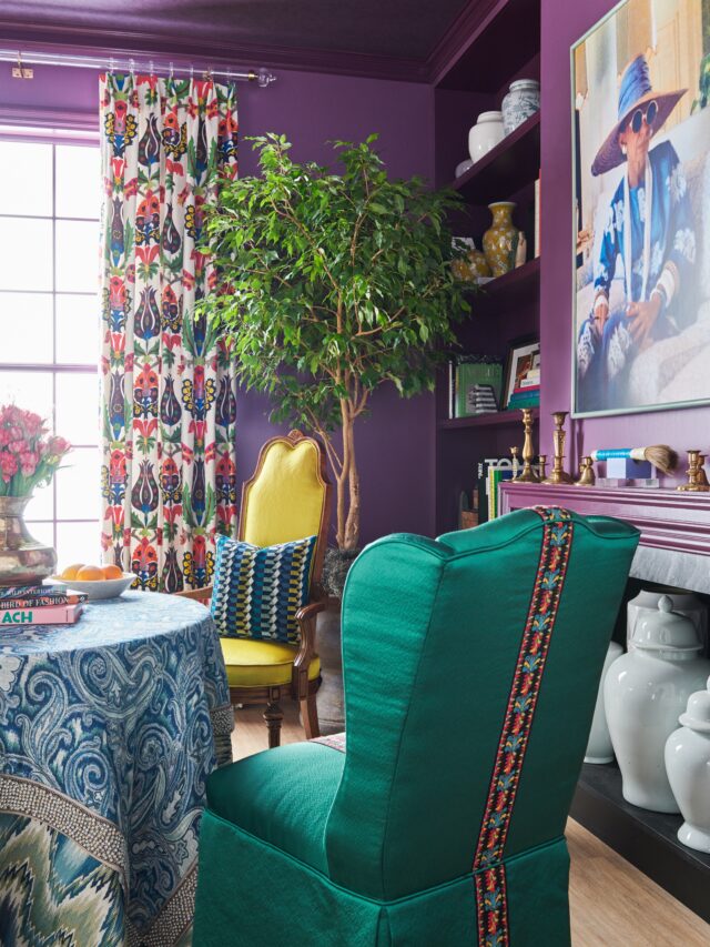 A photo of an interior design room with jewel tones