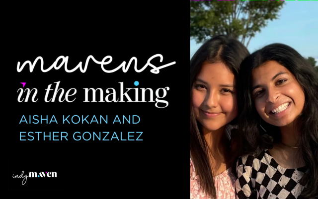 A photo of text that read "Mavens in the Making" with a picture of Aisha and Esther next to it
