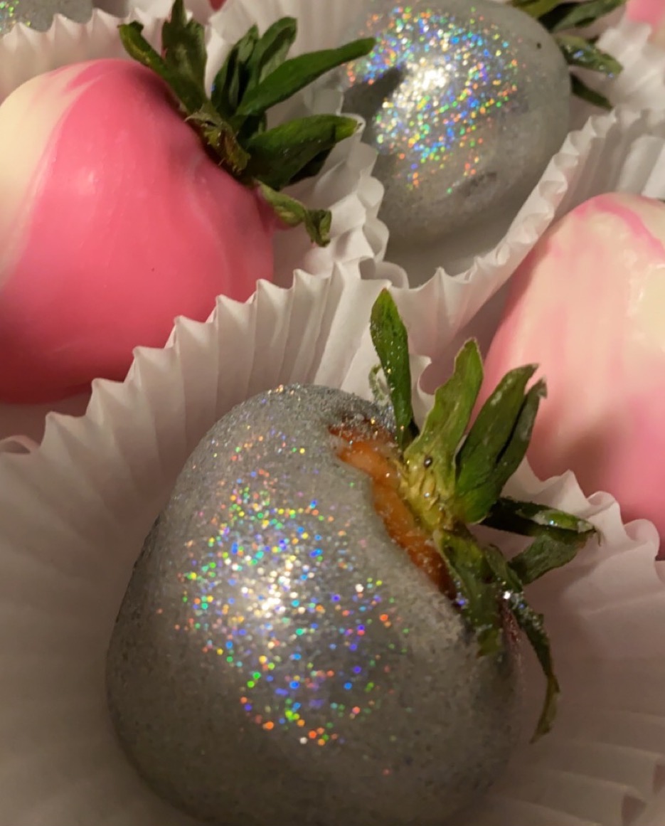 A photo of Mother's Day glittered strawberries