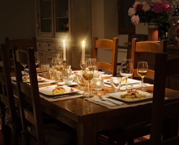 A candlelit dinner table