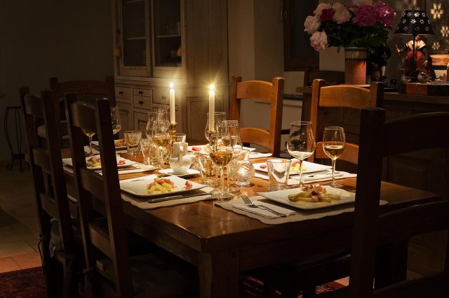 A candlelit dinner table