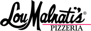 lou malnati's logo in black writing with a red underline