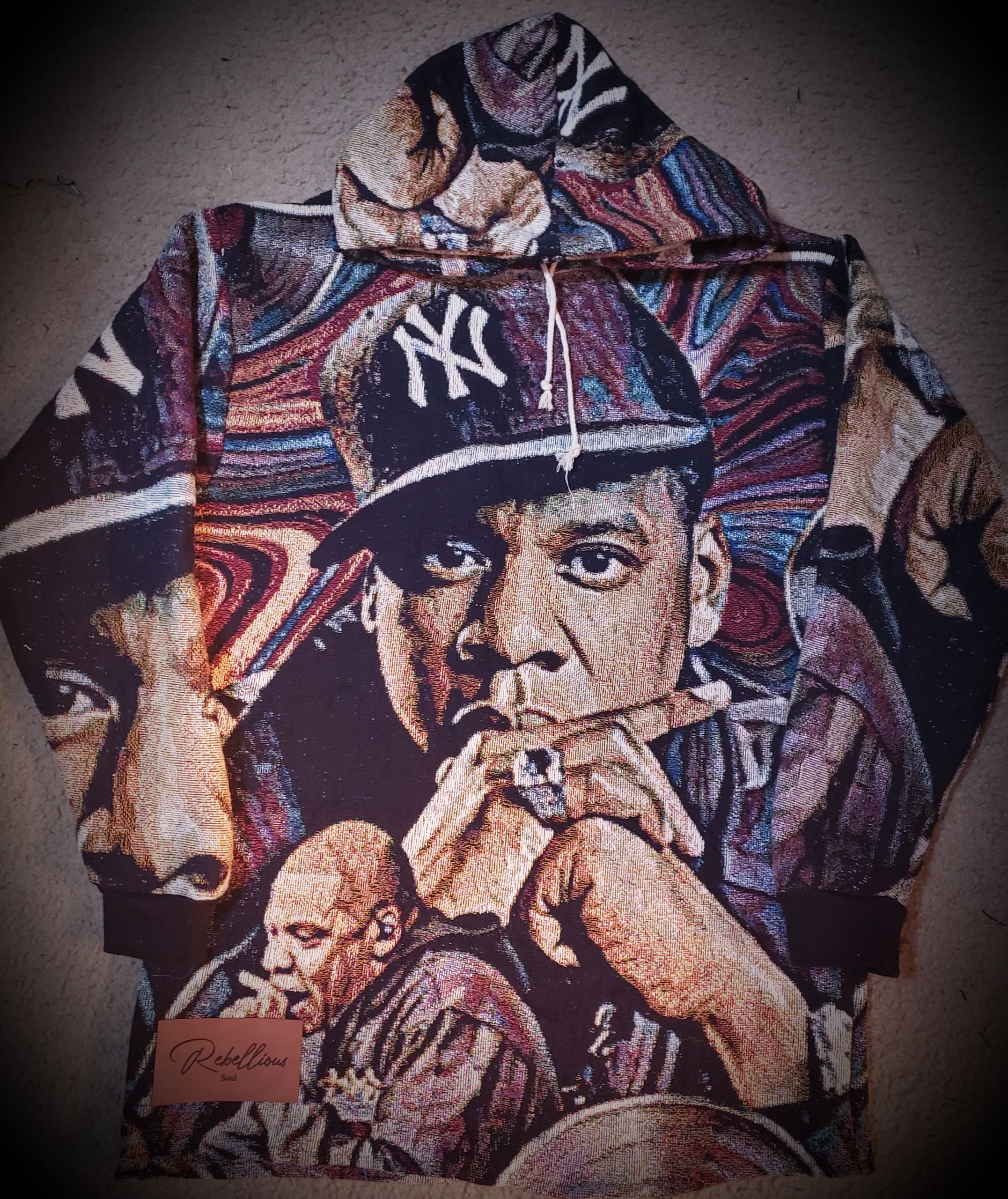 art of rapper jay-z wearing a new york knicks hat