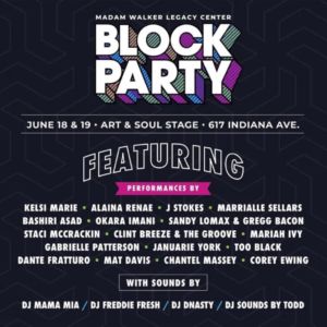dark blueish purple background that says block party for juneteenth celebration