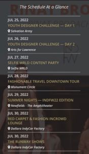 a screenshot of the schedule for Indiana fashion week 2022