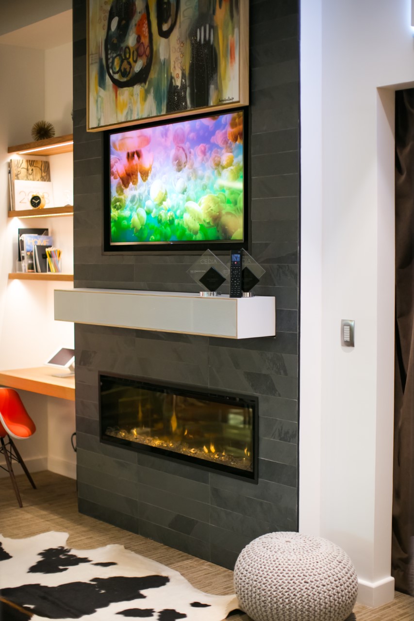 a picture of a modern wooden fireplace designed by the leon brand