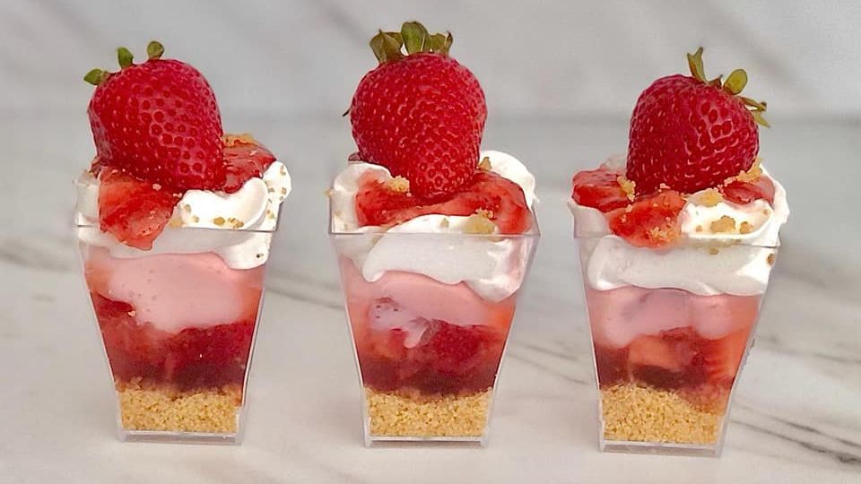 Strawberry cheesecake shooters from Marsha's Specialty Desserts & Tierney's Catering