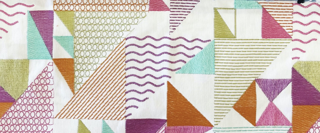 A geometric patterned fabric swatch