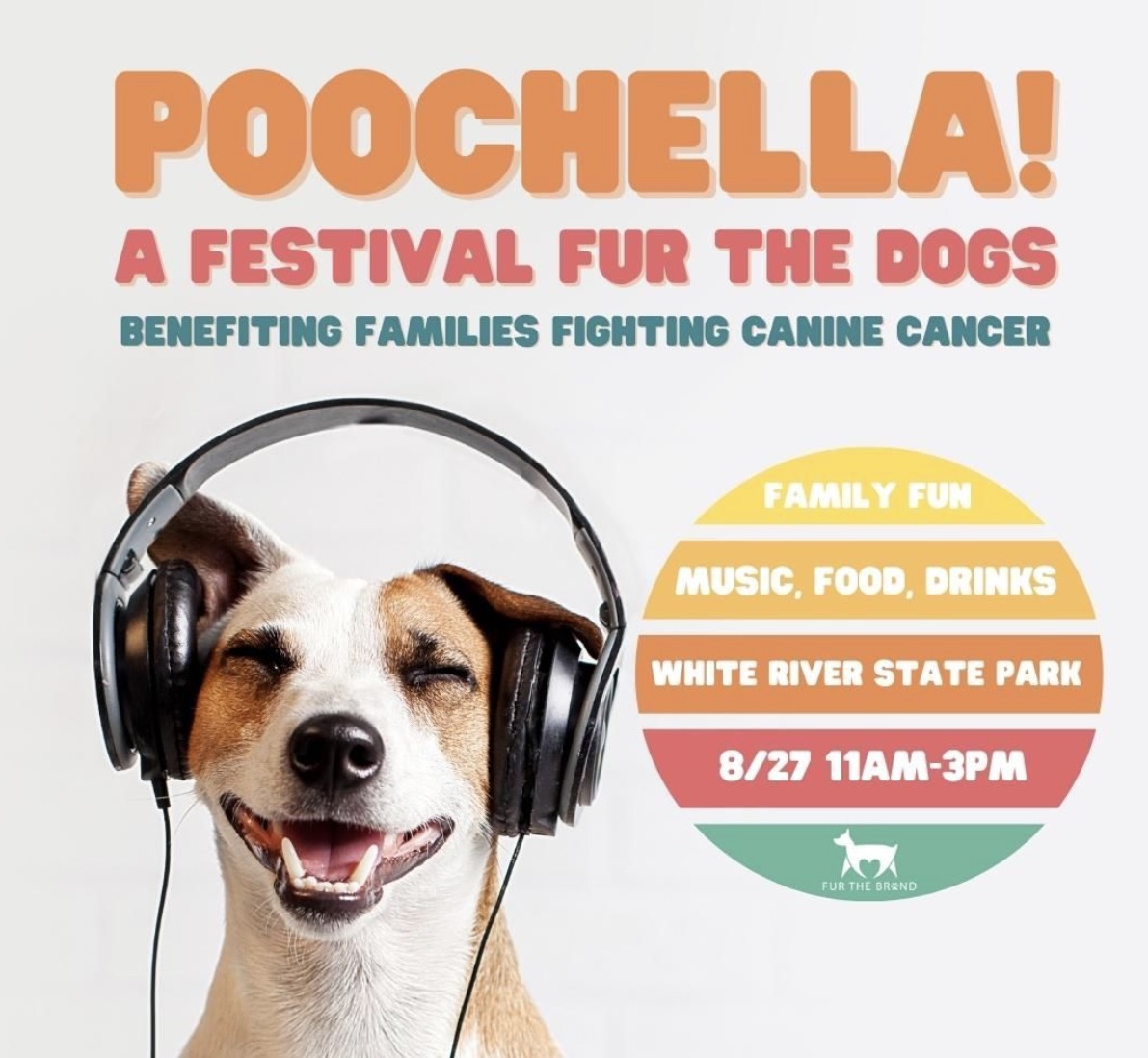 Poochella Festival graphic featuring a dog wearing headphones