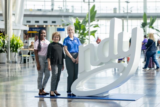 Three women at the Indianapolis International Airport