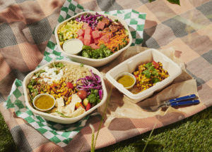 Sweetgreen summer dishes on a picnic blanket