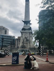 Chrissy Vasquez and her dogs at Monument Circle