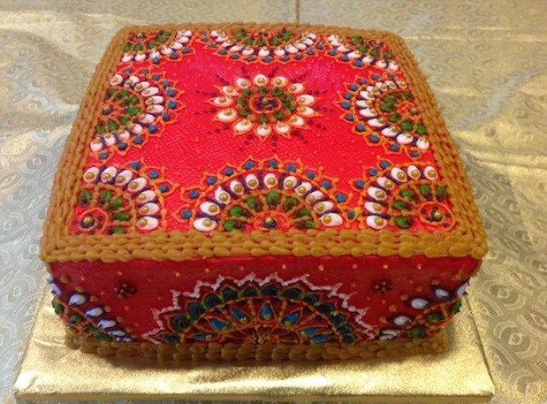 A square cake made by Naleni Amarnath
