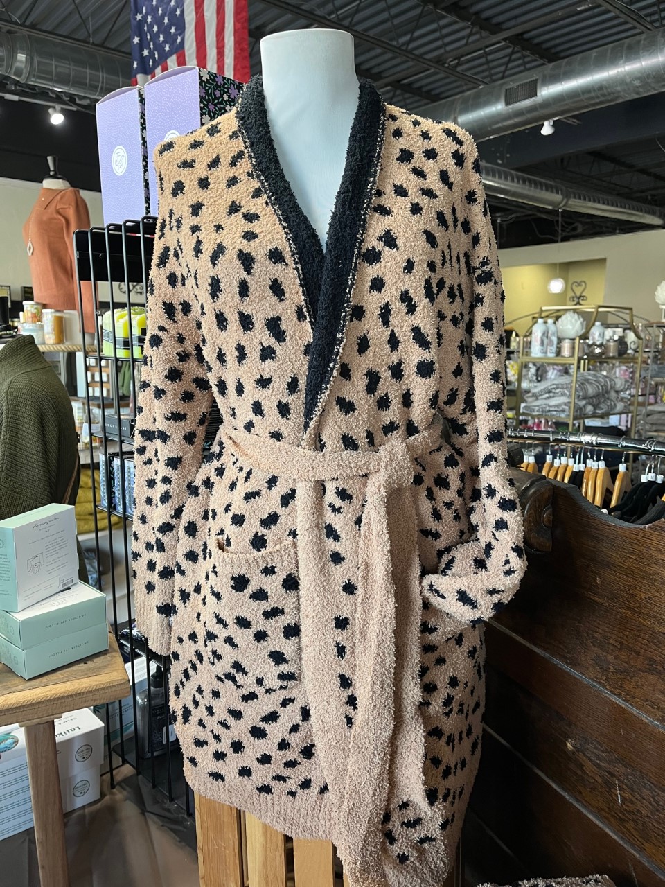 A cozy bath robe in leopard print