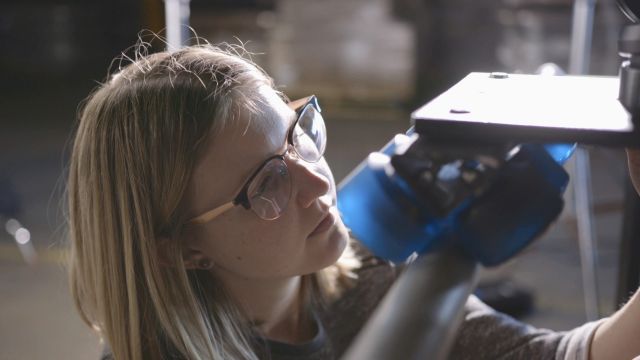 Hannah Myers Lindgren working on a film shoot