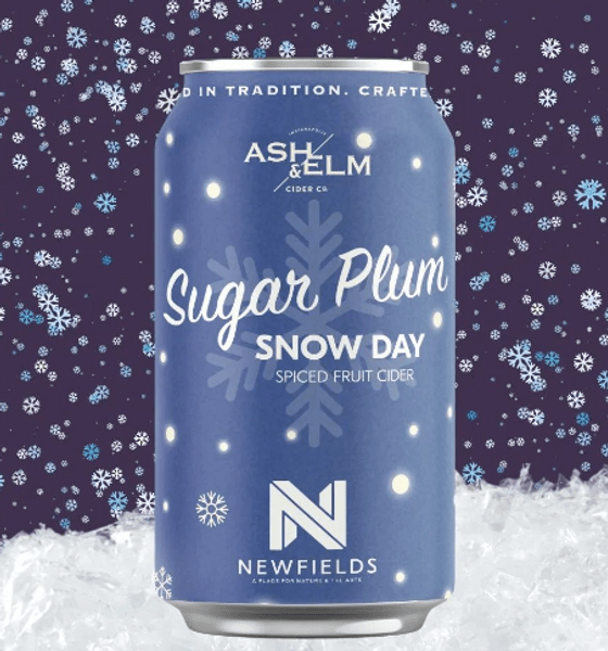Sugar Plum Snow Day cider can from Ash & Elm Cider Co.
