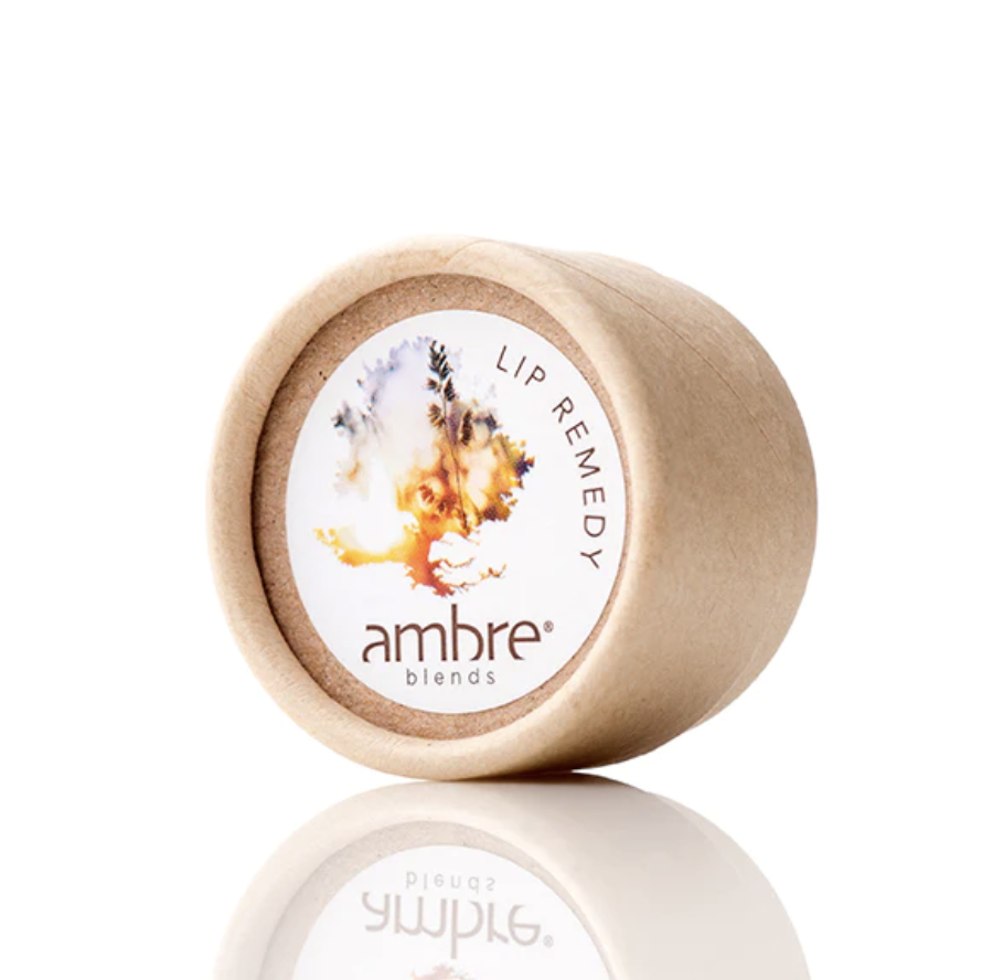 Ambre Blends lip remedy in circular light brown tub