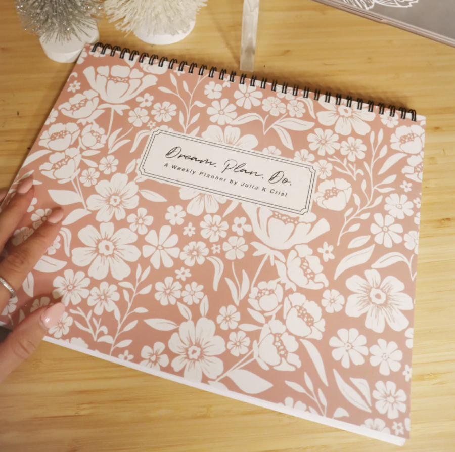 Light pink floral notebook planner