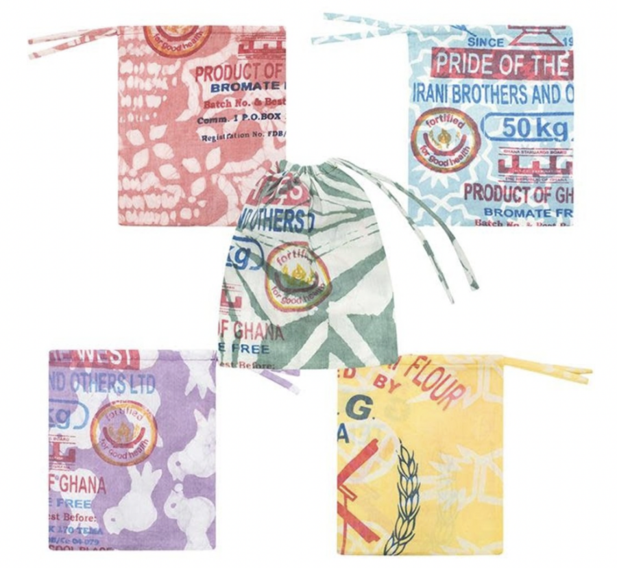 Five assorted Global Gifts flour sacks