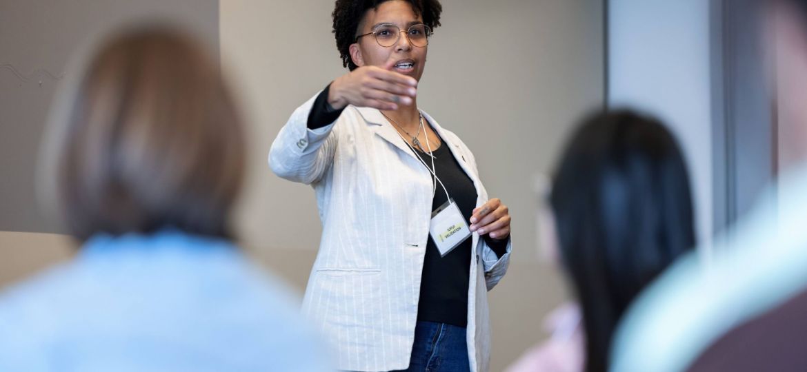 Tatjana Rebelle speaking at the Indiana Sustainability and Resilience Conference held at the Campus Center at IUPUI on Friday, Feb. 17, 2023.