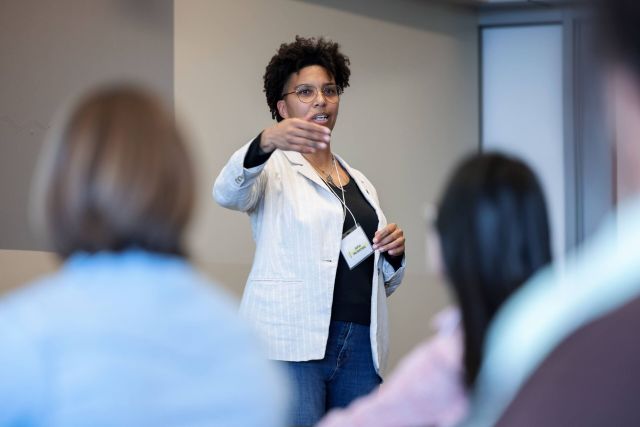 Tatjana Rebelle speaking at the Indiana Sustainability and Resilience Conference held at the Campus Center at IUPUI on Friday, Feb. 17, 2023.