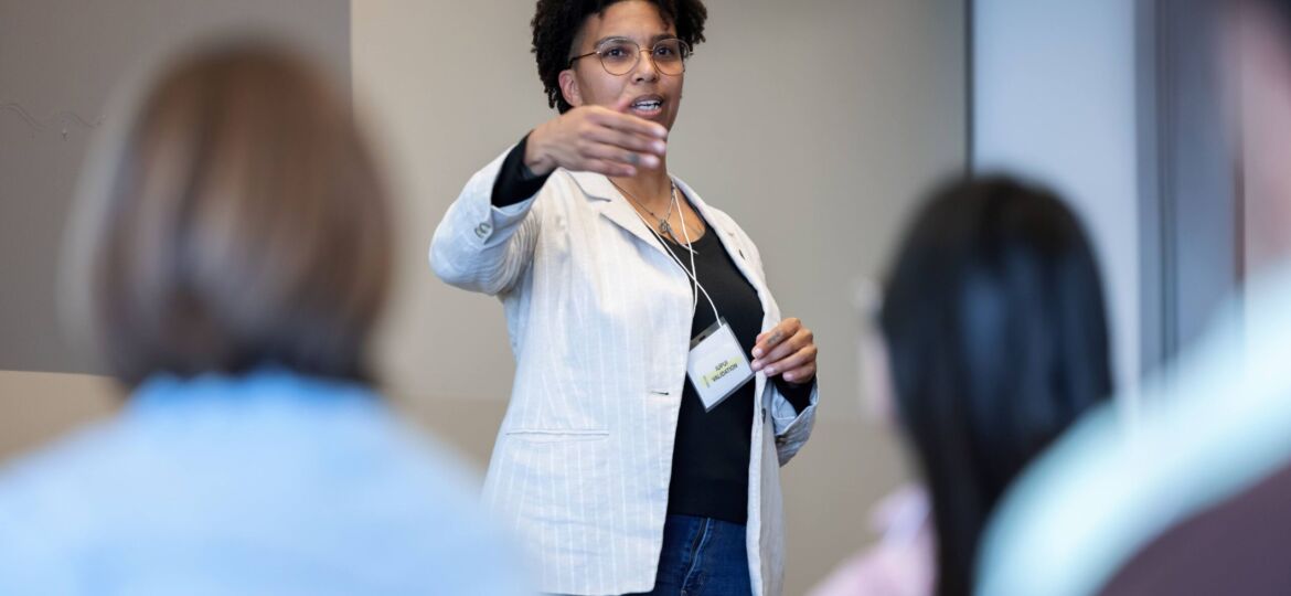 Tatjana Rebelle speaking at the Indiana Sustainability and Resilience Conference held at the Campus Center at IUPUI on Friday, Feb. 17, 2023.