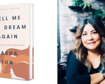 Tasha Jun's "Tell Me the Dream Again" novel pictured on the left and Tasha Jun pictured on the right