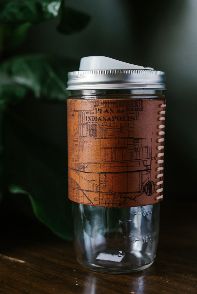 Clear mug with map on it