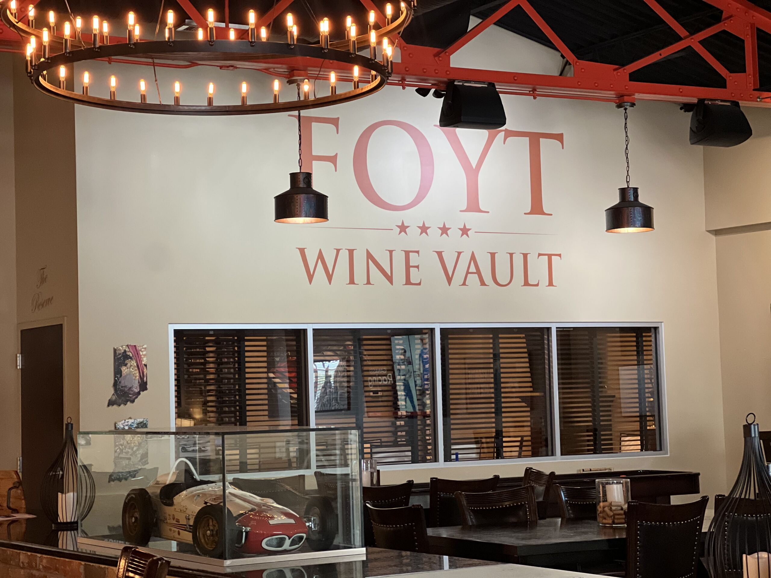 Outside sign of Foyt Wine Vault. Photo provided by Foyt Wine Vault