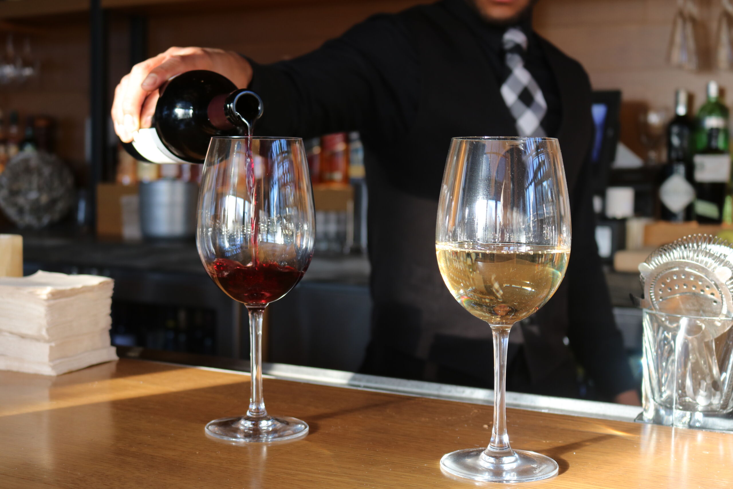 White and red wine glass at Ocean's Prime. Photo provided by Ocean's prime.