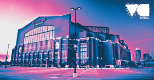 Lucas Oil Stadium with purple filters over it